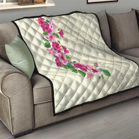 Hawaiian Hibiscus and Art Polynesian Tattoo Quilt Beige Color