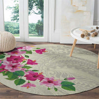 Hawaiian Hibiscus and Art Polynesian Tattoo Round Carpet Beige Color LT03 - Polynesian Pride