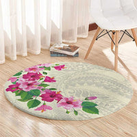 Hawaiian Hibiscus and Art Polynesian Tattoo Round Carpet Beige Color LT03 - Polynesian Pride