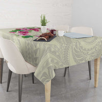 Hawaiian Hibiscus and Art Polynesian Tattoo Tablecloth Beige Color