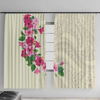 Hawaiian Hibiscus and Art Polynesian Tattoo Window Curtain Beige Color