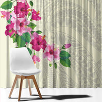 Hawaiian Hibiscus and Art Polynesian Tattoo Window Curtain Beige Color