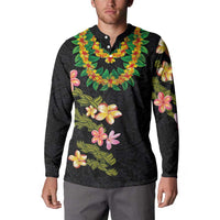 Hawaiian Lei Plumeria and Tropical Leaves Button Sweatshirt Watercolor Style LT03 - Polynesian Pride