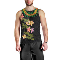 Hawaiian Lei Plumeria and Tropical Leaves Men Tank Top Watercolor Style