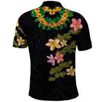 Hawaiian Lei Plumeria and Tropical Leaves Polo Shirt Watercolor Style