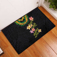 Hawaiian Lei Plumeria and Tropical Leaves Rubber Doormat Watercolor Style