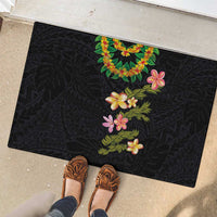 Hawaiian Lei Plumeria and Tropical Leaves Rubber Doormat Watercolor Style