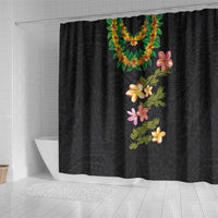 Hawaiian Lei Plumeria and Tropical Leaves Shower Curtain Watercolor Style