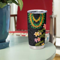 Hawaiian Lei Plumeria and Tropical Leaves Tumbler Cup Watercolor Style