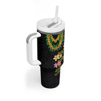Hawaiian Lei Plumeria and Tropical Leaves Tumbler With Handle Watercolor Style