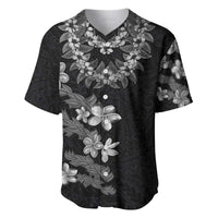 Hawaiian Lei Plumeria and Tropical Leaves Baseball Jersey Watercolor Style-Grayscale LT03 Black - Polynesian Pride
