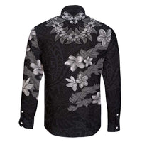 Hawaiian Lei Plumeria and Tropical Leaves Family Matching Long Sleeve Bodycon Dress and Hawaiian Shirt Watercolor Style-Grayscale