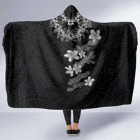 Hawaiian Lei Plumeria and Tropical Leaves Hooded Blanket Watercolor Style-Grayscale LT03 One Size Black - Polynesian Pride