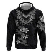 Hawaiian Lei Plumeria and Tropical Leaves Hoodie Watercolor Style-Grayscale LT03 Pullover Hoodie Black - Polynesian Pride