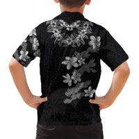 Hawaiian Lei Plumeria and Tropical Leaves Kid Hawaiian Shirt Watercolor Style-Grayscale