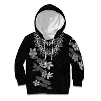 Hawaiian Lei Plumeria and Tropical Leaves Kid Hoodie Watercolor Style-Grayscale