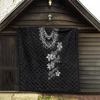 Hawaiian Lei Plumeria and Tropical Leaves Quilt Watercolor Style-Grayscale
