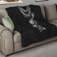 Hawaiian Lei Plumeria and Tropical Leaves Quilt Watercolor Style-Grayscale