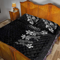 Hawaiian Lei Plumeria and Tropical Leaves Quilt Bed Set Watercolor Style-Grayscale