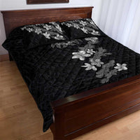 Hawaiian Lei Plumeria and Tropical Leaves Quilt Bed Set Watercolor Style-Grayscale