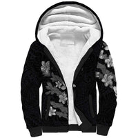 Hawaiian Lei Plumeria and Tropical Leaves Sherpa Hoodie Watercolor Style-Grayscale