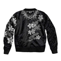 Hawaiian Lei Plumeria and Tropical Leaves Sleeve Zip Bomber Jacket Watercolor Style-Grayscale