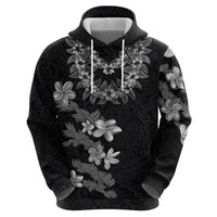 Hawaiian Lei Plumeria and Tropical Leaves Zip Hoodie Watercolor Style-Grayscale