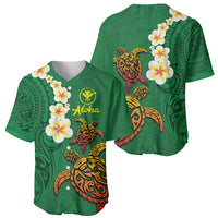 Hawaii Turtle Plumeria Flower Baseball Jersey Polynesian Pattern Green Color