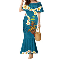 Hawaii Turtle Plumeria Flower Mermaid Dress Polynesian Pattern Blue Color LT03 Women Blue - Polynesian Pride