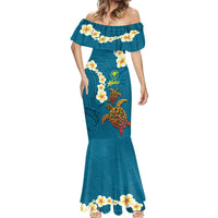 Hawaii Turtle Plumeria Flower Mermaid Dress Polynesian Pattern Blue Color LT03 - Polynesian Pride