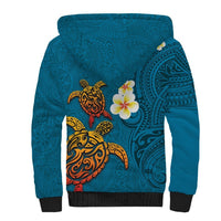 Hawaii Turtle Plumeria Flower Sherpa Hoodie Polynesian Pattern Blue Color LT03 - Polynesian Pride