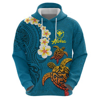 Hawaii Turtle Plumeria Flower Zip Hoodie Polynesian Pattern Blue Color