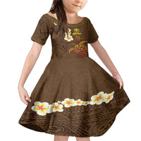 Hawaii Turtle Plumeria Flower Family Matching Mermaid Dress and Hawaiian Shirt Polynesian Pattern Brown Color