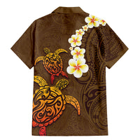 Hawaii Turtle Plumeria Flower Family Matching Mermaid Dress and Hawaiian Shirt Polynesian Pattern Brown Color