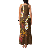 Hawaii Turtle Plumeria Flower Family Matching Tank Maxi Dress and Hawaiian Shirt Polynesian Pattern Brown Color