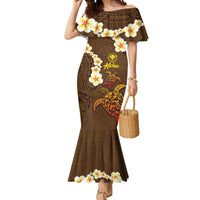 Hawaii Turtle Plumeria Flower Mermaid Dress Polynesian Pattern Brown Color LT03 Women Brown - Polynesian Pride