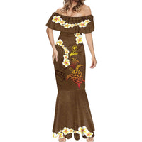 Hawaii Turtle Plumeria Flower Mermaid Dress Polynesian Pattern Brown Color LT03 - Polynesian Pride