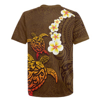 Hawaii Turtle Plumeria Flower Rugby Jersey Polynesian Pattern Brown Color