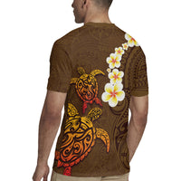 Hawaii Turtle Plumeria Flower Rugby Jersey Polynesian Pattern Brown Color