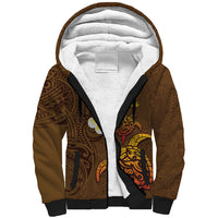 Hawaii Turtle Plumeria Flower Sherpa Hoodie Polynesian Pattern Brown Color LT03 Unisex Brown - Polynesian Pride