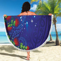 Matariki New Zealand Maori and Pohutukawa Beach Blanket Galaxy Blue Sky Style