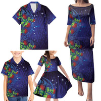 Matariki New Zealand Maori and Pohutukawa Family Matching Puletasi and Hawaiian Shirt Galaxy Blue Sky Style