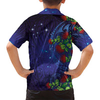 Matariki New Zealand Maori and Pohutukawa Family Matching Short Sleeve Bodycon Dress and Hawaiian Shirt Galaxy Blue Sky Style