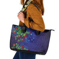 Matariki New Zealand Maori and Pohutukawa Leather Tote Bag Galaxy Blue Sky Style
