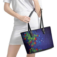 Matariki New Zealand Maori and Pohutukawa Leather Tote Bag Galaxy Blue Sky Style