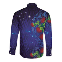 Matariki New Zealand Maori and Pohutukawa Long Sleeve Button Shirt Galaxy Blue Sky Style