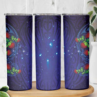 Matariki New Zealand Maori and Pohutukawa Skinny Tumbler Galaxy Blue Sky Style