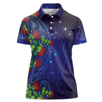 Matariki New Zealand Maori and Pohutukawa Women Polo Shirt Galaxy Blue Sky Style