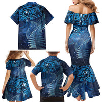 Matariki New Zealand Maori Silver Fern Family Matching Mermaid Dress and Hawaiian Shirt Galaxy Blue Sky Style