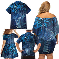 Matariki New Zealand Maori Silver Fern Family Matching Off Shoulder Short Dress and Hawaiian Shirt Galaxy Blue Sky Style